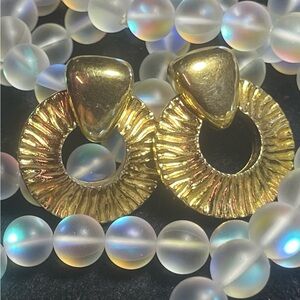 Vintage GIVENCHY Stamped Gold Textured Hoop Drop Earrings